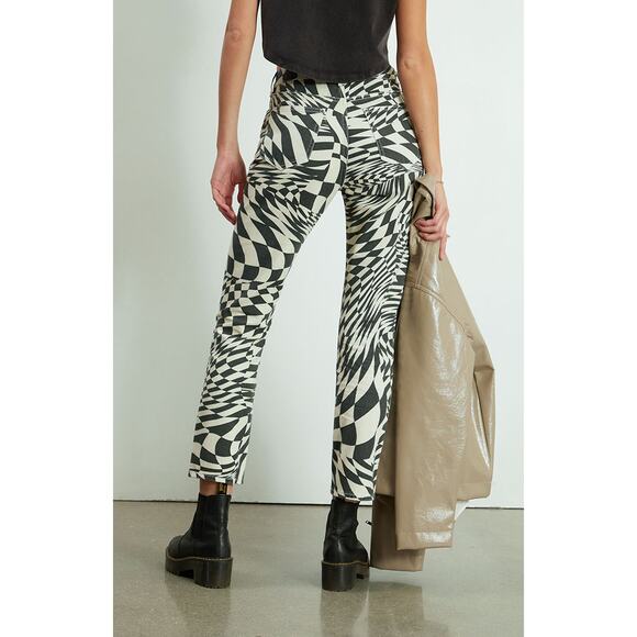 Pacsun Printed Checkered Mom Jeans Black and White Size 25 - Picture 3 of 9